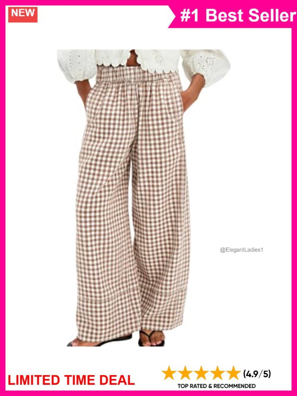 Gingham Cotton Linen Blend Wide Leg Palazzo Pants